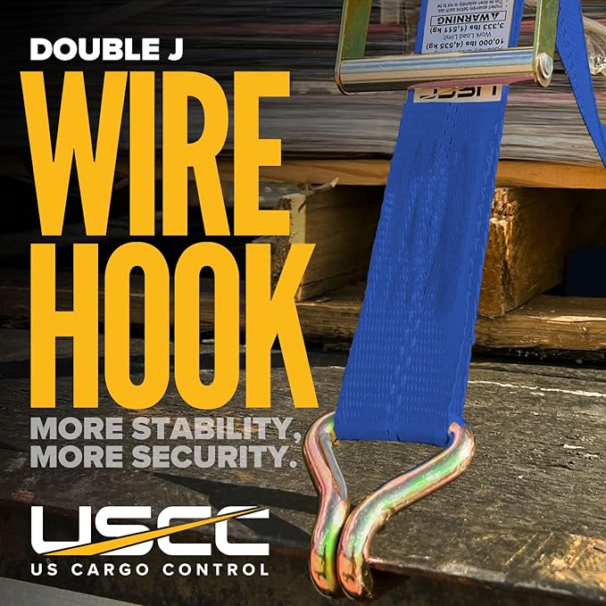 US Cargo Control Wire Hook Ratchet Straps 2 Inch x 30 Foot (4-Pack), 10,000 LBS Break Strength, Ratchet Straps Heavy Duty with Double J Hooks, Blue Cargo Tie Downs for Flatbed Trailers and Trucks