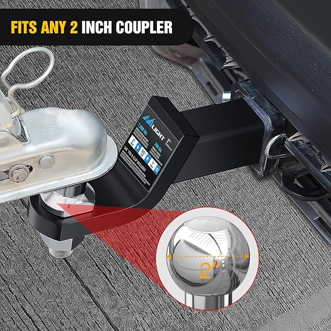 Nilight 2-Inch Diameter Chrome Trailer Hitch Ball, 7,500 lbs, 1 x 2-1/8-Inch Shank Universal Fit,Gray