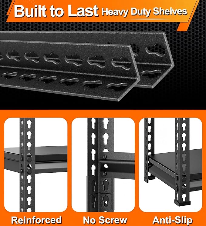 Heavy Duty Garage Shelves - 48''W 3,000Lbs Steel Metal Adjustable Utility Industrial Storage Shelving Rack Units for Warehouse Basement 5 Tier Black 47.2" W x 23.6" D x 78" H