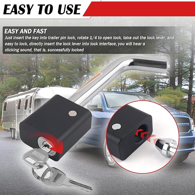 Trailer Hitch Locks Kit,Locking Hitch Pin Trailer Hitches Pin Lock with Locking Lever Diameter 5/8 Inch,Universal Hitches Locks with Keys for 2 & 2.5 Inch Class III IV Receiver