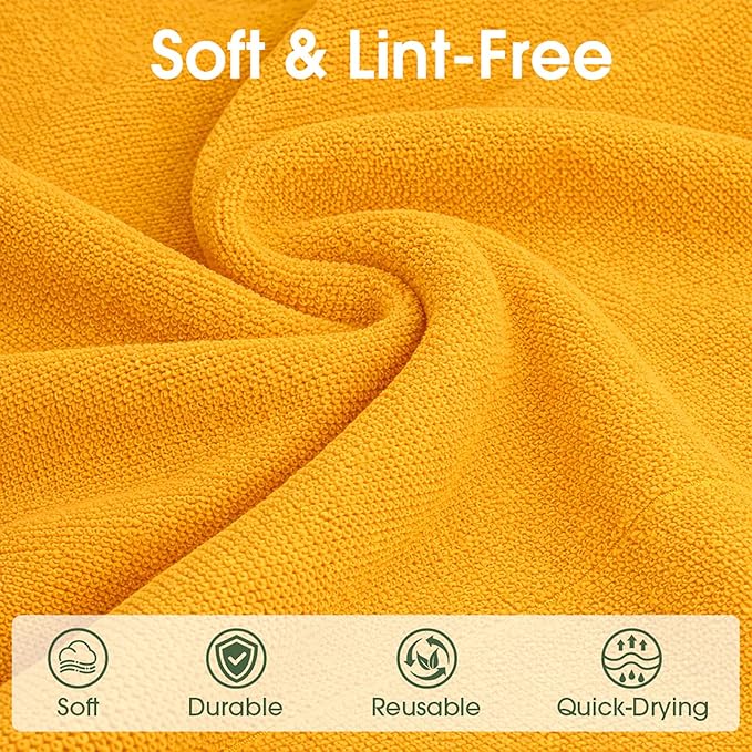 Microfiber Cleaning Cloth Roll–100 Pack, Tear Away Microfiber Towels, Reusable, Washable, Scratch-Free, Kitchen Towels for Car, Home, Kitchen, Glass, Dishes(Tangerine Yellow)
