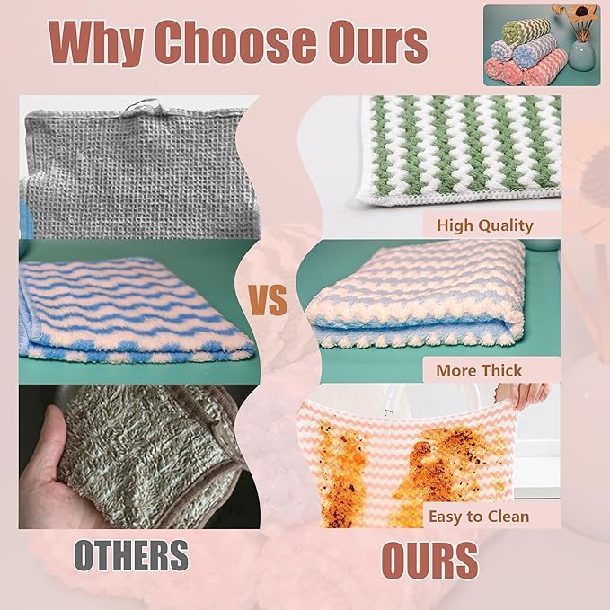 Microfiber Cleaning Cloth,Super Absorbent 12 Pack Dish Towels for Kitchen,Fast Drying Dish Cloth for Washing Dishes, Lint Free Dish Drying Towels, Reusable Kitchen Towels Set - 10"x10"