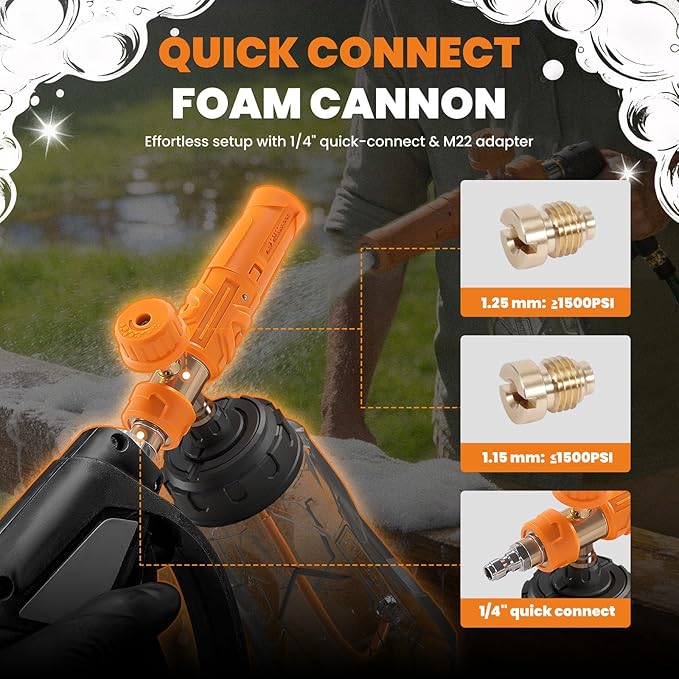 maXpeedingrods Foam Cannon for Pressure Washer, Wide Mouth Quick Release Car Wash Foam Gun with Adjustable Soap Cannon, Thick Snow Foam Lance for Car Wash, 1/4'' Quick Connector, with 2 Orifice Nozzle