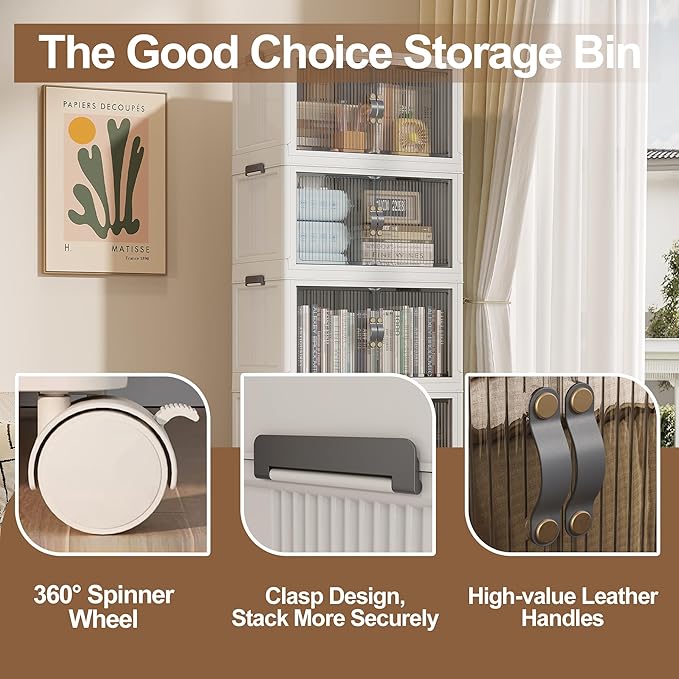 SAILUN 145Gal/580Qt Stackable Storage Bins Folding Collapsible Storage Bins with a Lid, Closet Organizers and Storage,White 26" W x 17" D x 71" H