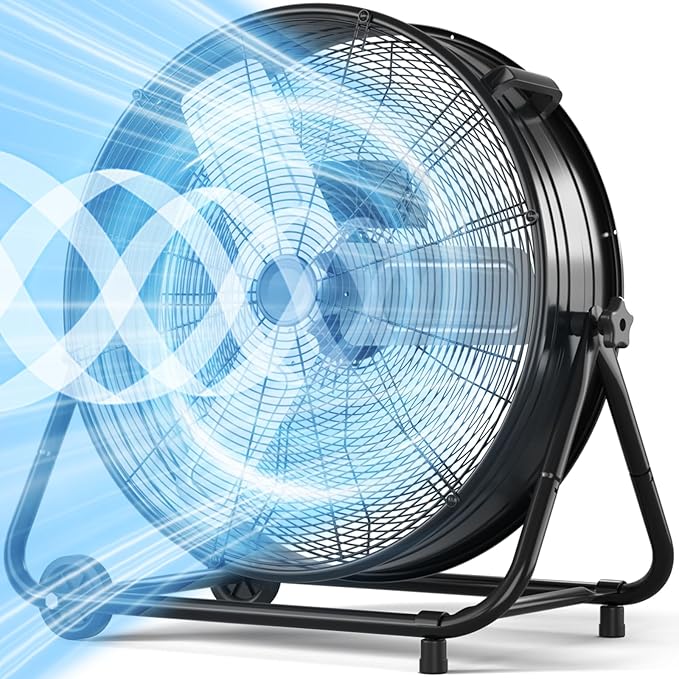 LifePlus 30" Industrial Drum Fan, 14000 CFM 550W High Velocity 3-Speed Heavy Duty Metal Air Circulator with 360° Tilt, Casters Handle for Warehouse Factory workshops Patios Garage