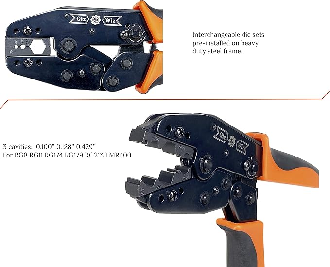 RF Coax Ratchet Crimp Tool For RG8 RG11 RG174 RG179 RG213 LMR400 .100" .128" .429" G-H3K