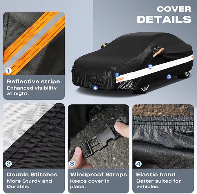 10 Layers Car Cover Custom Fit for Chrysler 300 (2004-2023), Waterproof All Weather for Automobiles, Outdoor Full Cover Sun Dust Rain Protection with Cotton. Black
