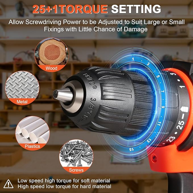 Cordless Drill Driver Set 12V,3/8"Keyless Chuck Battery Drill Kit,2 Variable Speed and 43pcs Drills Bits for Home DIY