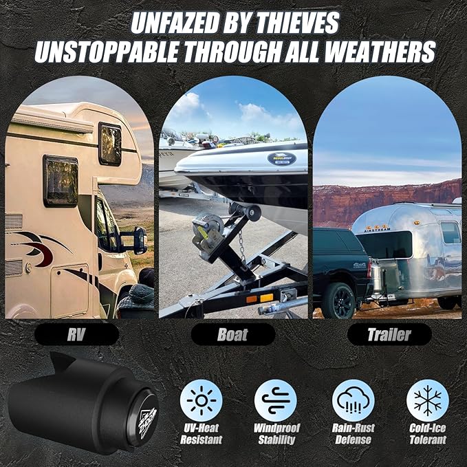 Trailer Hitch Lock for 2 Inch Coupler with Safety Chain Lock, Heavy Duty Anti-Theft Trailer Tongue Coupler Lock for RV, Boat, Utility & Cargo Trailers (Black)