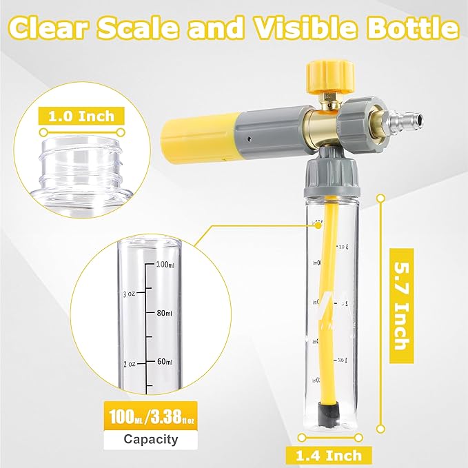 M MINGLE Concentrate Foam Cannon with Pressure Washer Gun, Ready-to-Use Mini Soap Cannon with 5 Nozzle Tips, 1/4" Quick Connect for Thick Sudsy Wash