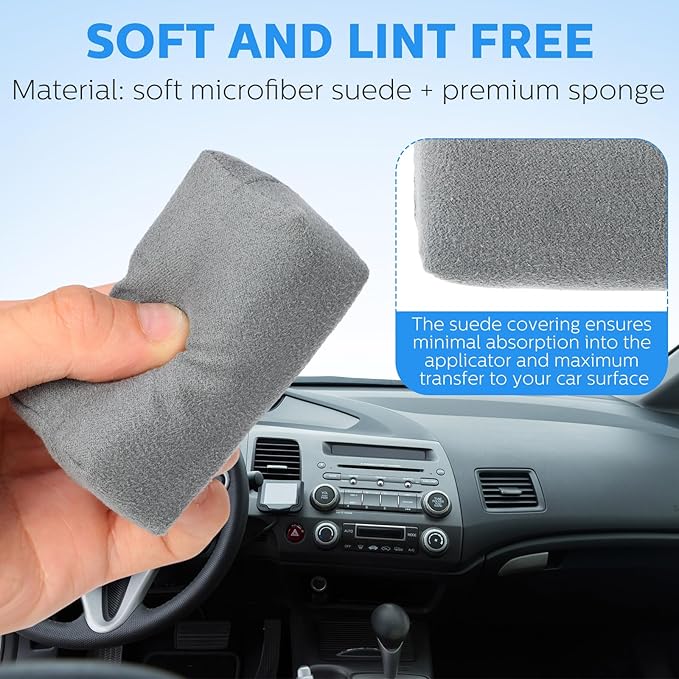 Riakrum 18 Pack Microfiber Applicator Pads Suede Car Detailing Sponge Ceramic Coating Applicator Pads Coating Sponge for Cars Graphene Metal Plastic Trim Ceramic Spray Applying Wax(Gray)