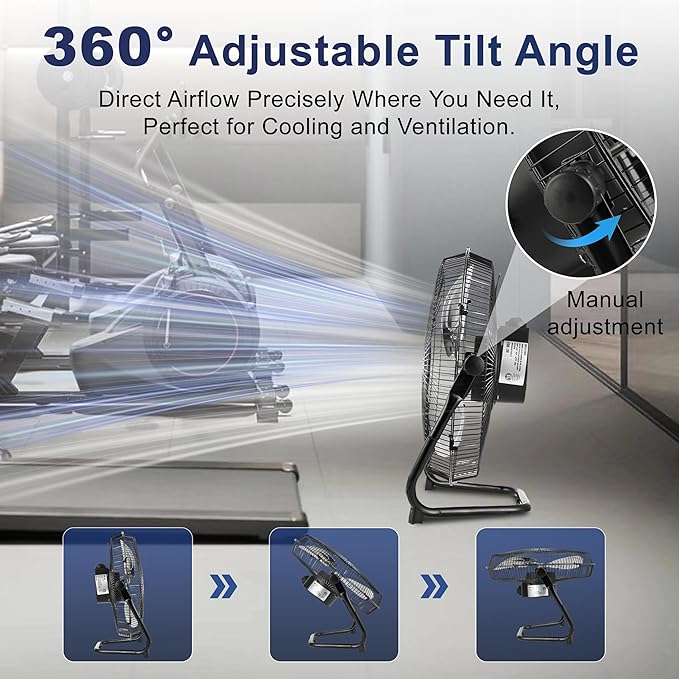 Xcity 12 Inch Metal Industrial Floor Fans, Max 1800 CFM, Heavy Duty High Velocity Fan with 3-speed and 360°Adjustable Tilt, for Warehouse, Workshop, Factory, Garage