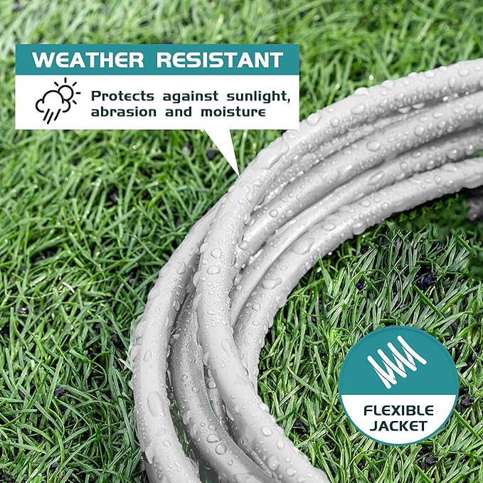 Indoor Outdoor Extension Cord Weatherproof, UL Certified, 16 Gauge 50FT White 3 Prong Heavy Duty, 16/3 SJTW 13A Power Cord for Outdoor Lights, Appliances, Lawn