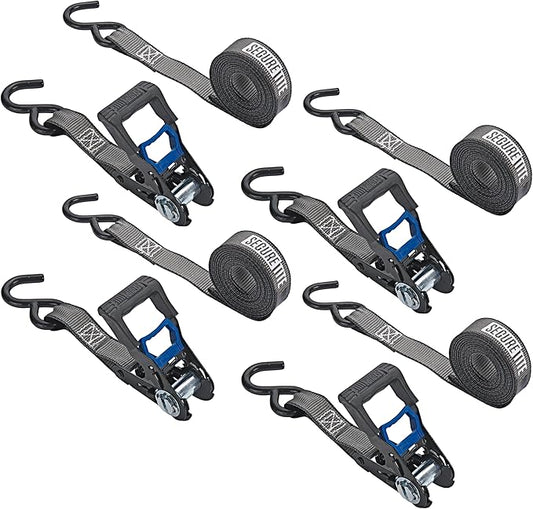 Secure Tite 4-Pack Ratchet Straps, 1' x 12', Vinyl Coated S-Hooks, 500 lbs WLL, 1500 lbs BS