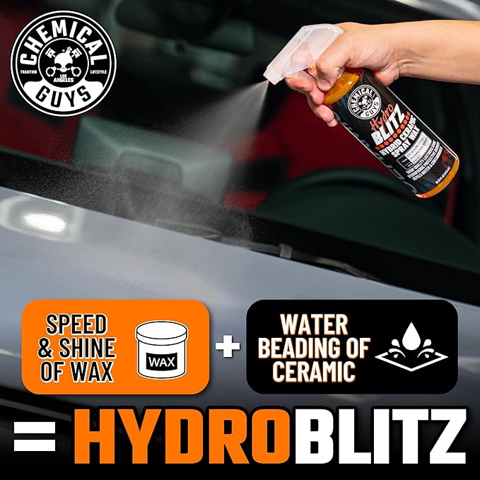 Chemical Guys HydroBlitz Ceramic Spray Wax with Carnauba - Hybrid Car Wax Spray Formula for Cars, Trucks, SUVs and RVs, Boosts Gloss, Protection & Water Beading on Paint, Glass and Wheels, 16 fl oz