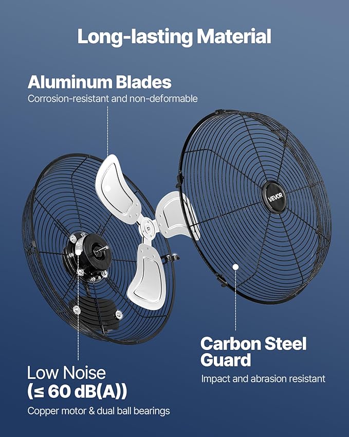 VEVOR 18 Inch Industrial Wall Mount Fan, High Velocity 4000 CFM with 3 Speeds, Powerful Motor Garage Wall Fan with Aluminum Blades for Workshop, Warehouse, Greenhouse, Commercial