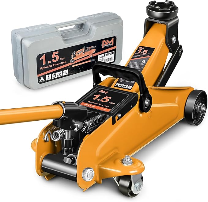 PM PERFORMOTOR Low Profile Hydraulic Trolley Service/Floor Jack, 1.5 Ton (3000 lbs) Capacity, Lifting Range 5.3"-12",Orange,PM-TOL-FJ15-OG