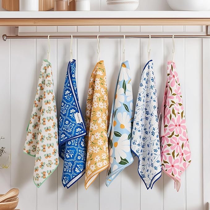 RECYCO Waffle Kitchen Towel Set of 2 - Quick Dry Microfiber Sustainable Dish Towels - Ultra Absorbent Reusable Cleaning Tea Towels - Lightweight Hand Towels,16”x 28”, Coastal Bliss