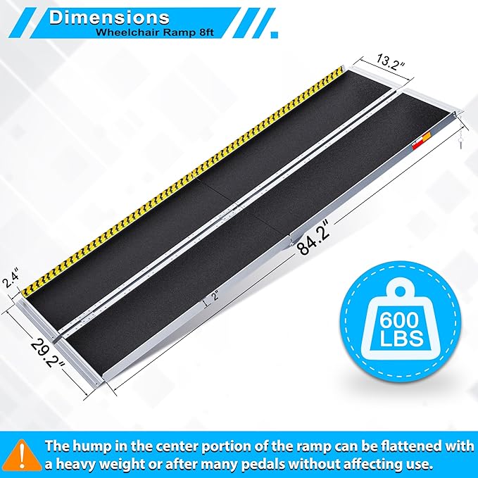 VNN 2FT & 8FT Portable Wheelchair Ramp, Non-Slip Aluminum Folding Handicap Ramp, Door Threshold Wheelchair Ramps for Home, Wheel Chair Ramp for Home Steps, Scooter Ramp for Car, Doorways, Curbs, Stair