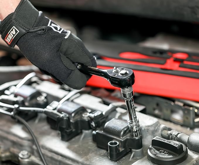 ARES 42143-3-Piece 90 Tooth Ratchet Set - Chrome Vanadium Steel, Black Oxide Finish - Quick Release for Easy Socket Change - Reversible Design - 4 Degree Swing – Automotive Ratchet Set