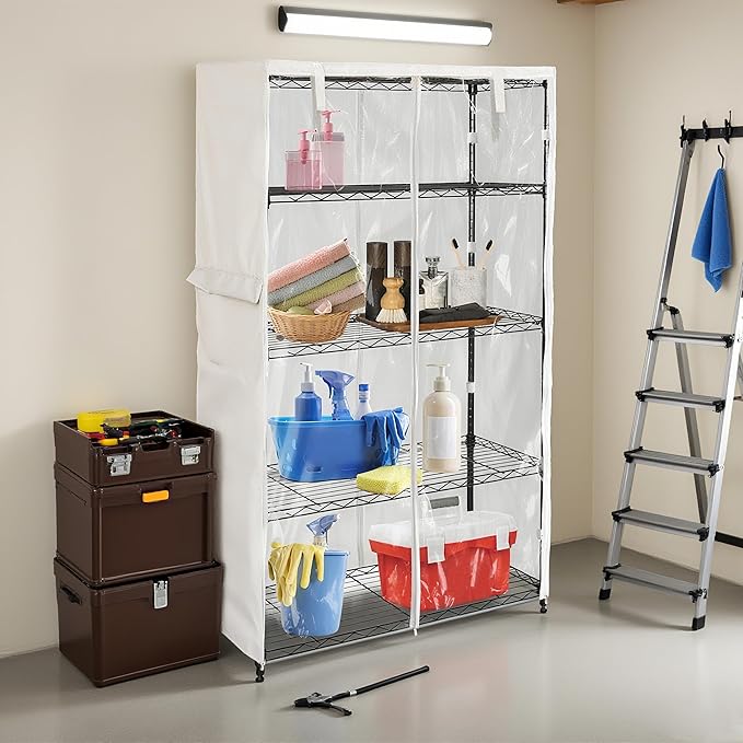 Heavy-Duty Waterproof Wire Shelf Cover, Garage Storage Shelving Protector, Universal Fit 60 x 24 x 72 Inch Rack Covers with 1" Tolerance (Beige)
