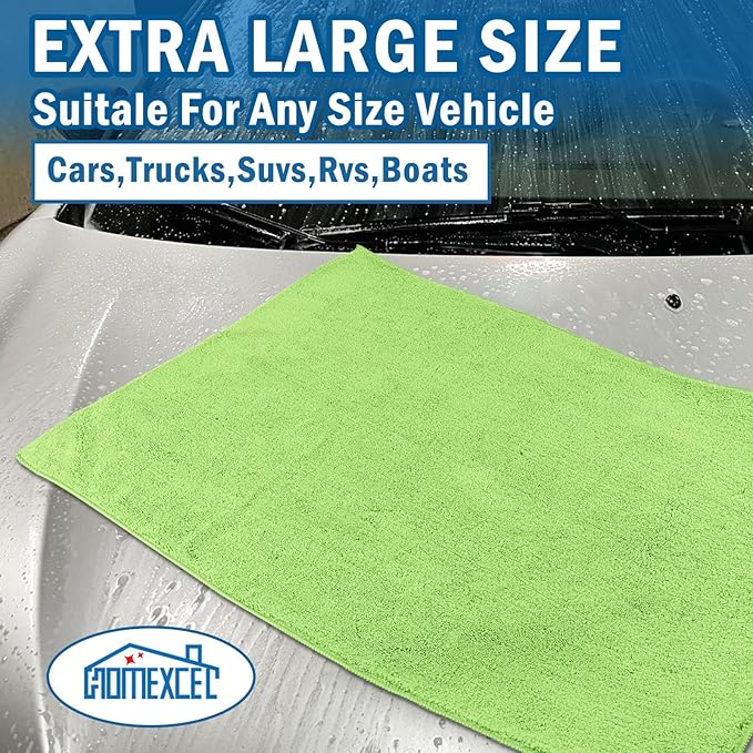 HOMEXCEL Professional Large Microfiber Car Drying Towels 2 Pack-31" x 24", Lint Free, Scratch Free, Highly Absorbent Drying Towel for Cars, SUVs, RVs, Trucks, and Boats, Dark Green