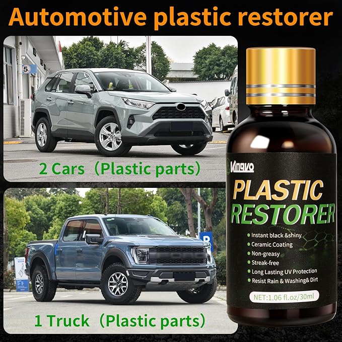 Kingvo Plastic Restorer for Cars, Black Plastic Trim Restorer Cars Ceramic Plastic Coating Trim Restore Plastic Repair for Trim,with Foam Applicator,30ML(2-Pack)