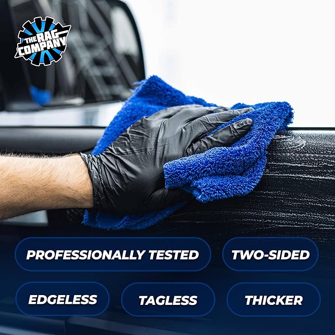 The Rag Company - Creature Edgeless Auto Detailing Towels (10-Pack) Professional 70/30 Blend, Dual-Pile Plush Microfiber, Buffing & Polishing, 420gsm, 16in x 16in, Royal Blue