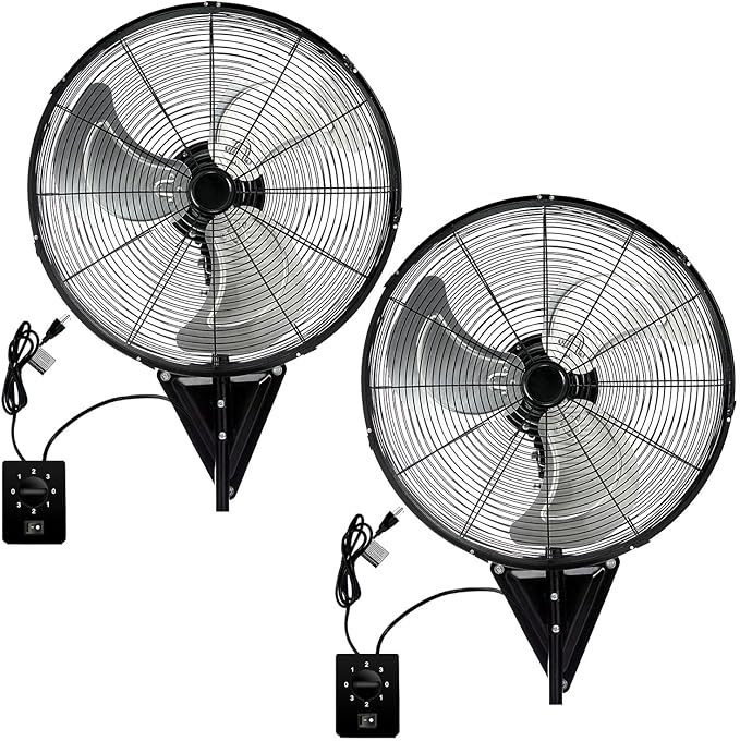 Bestronair 2 Pack Wall Mount Fan, High Velocity 3 Speed Fans Outdoor with Adjustable Tilting for Workshop, Garage, Patios, Industrial, Heavy Duty Oscillating Wall-Mounted Fan with 7100 CFM, Black