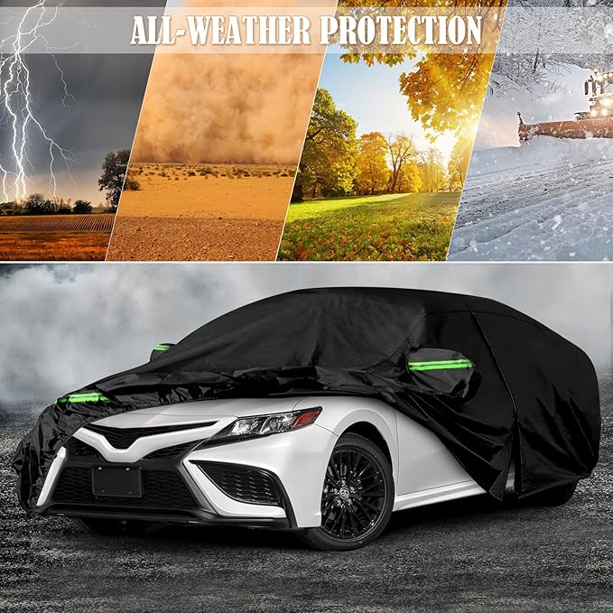 Waterproof Car Covers Replace for 2007-2025 Toyota Camry, 6 Layers All Weather Custom-fit Car Cover with Zipper Door & Windproof Bands for Snow Rain Dust Hail Protection