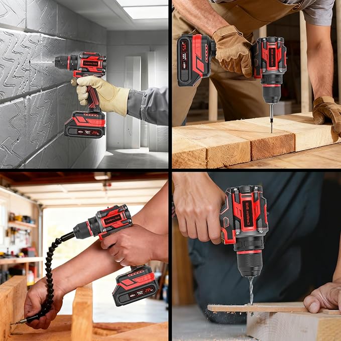 Cordless Drill, 21V Brushless Power Drill with Dual 2.0Ah Power Pack and Charger, Electric Drills Set, 3/8" Metal Chuck, 25+1 Torque, 2 Speed Compact Drills with 87PCS for DIY, Home Repair & Gift