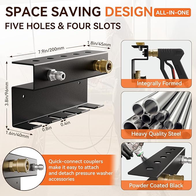 Pressure Washer Gun Holder,Foam Cannon Holder Wall Mount，Pressure Washer Nozzle Tip&Wand Extension Storage Rack，Car Wash Accessories Organizer(Fit 1/4" Quick Connector)