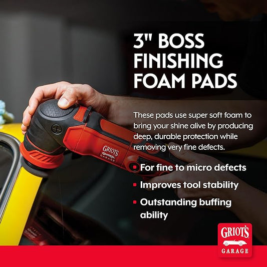 Griot's Garage BOSS 3” Finishing Foam Pads for Car Polishing and Detailing, Buffing Pads for Light Scratch Removal, Auto Wax, and Sealant Application, Set of 3