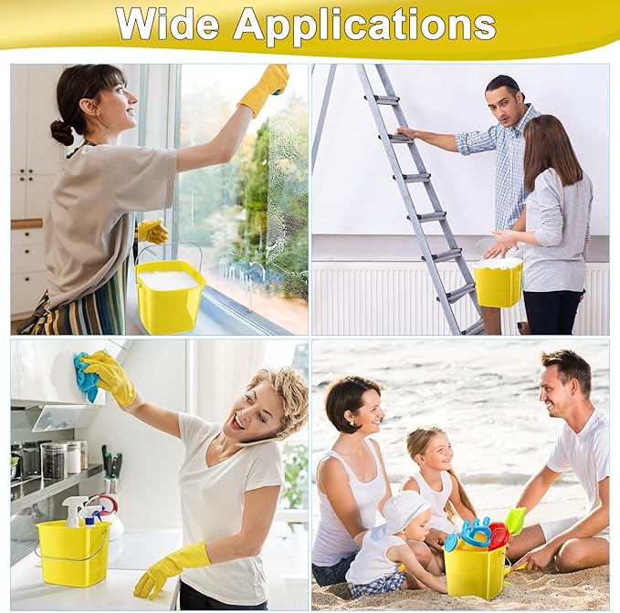 Zhehao 6 Pcs 3 Quart Bucket for Cleaning Small Sanitizer Bucket for Restaurant Square Plastic Pail with Handles for Home, Offices, Commercial Use, Food Service(Yellow)