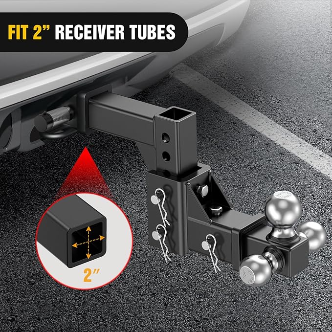 Nilight Adjustable Trailer Hitch Ball Mount Fits 2'' Receiver Tri-Ball 1-7/8''-6000LBS 2''-7500LBS 2-5/16''-10000LBS Capacity Chrome Trailer Ball Hitch with Solid Shank
