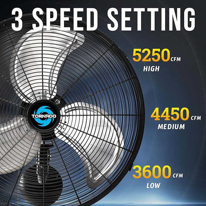 Tornado 20 Inch Professional High-Velocity Oscillating Wall Fan – Ideal for Industrial, Commercial, and Residential Use – 3-Speed Settings, 5250 CFM, UL Safety Certified