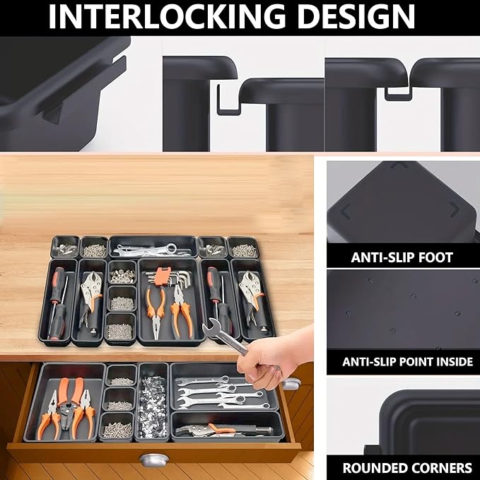 [𝐔𝐩𝐠𝐫𝐚𝐝𝐞𝐝] 𝟔𝟓 𝐏𝐂𝐒 Tool Box Organizer Tray 𝟓 𝐒𝐢𝐳𝐞𝐬 Desk Drawer Organizers Garage Storage Toolbox Divider Trays for Tool Chest Cart Cabinet Workbench Hardware Organization