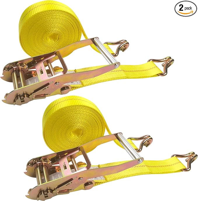 KJE 2 Pack Ratchet Straps Heavy Duty, 2" x 27' Ratchet Strap 10,000 Lbs Max Break Strength, Tie Down Ratcheting with J-Hook, Cargo Straps for Truck, Trailer, Moving Appliances