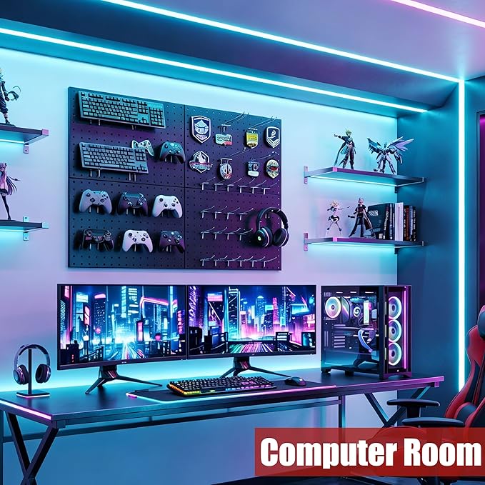4 Pack Metal Pegboard Panels with 50 Hooks, Black Pegboard Wall Organizer, Pegboard Accessories, Heavy Duty Garage Tool Storage System for Workbench, Workshop, Office, Craft Room