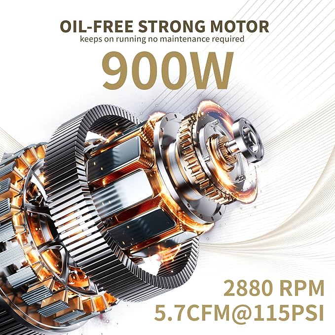 MZB Ultra Quiet Air Compressor 110V/60Hz MAX 115PSI Steel Tanks Oil-Free 70dB Noise Level Air Compressor with Wheels for Spray Painting, Auto Repair, Carpentry Decoration (1.6 Gallon)