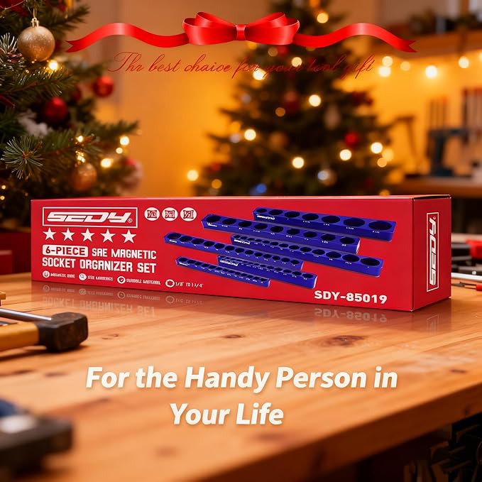 6-Piece 1/4" 3/8" 1/2"-Driver SAE Magnetic Socket Organizer Set (Holds 68 Sockets) - Detachable Tool Tray with 5mm Magnetic Base for Garage/Home Workshop(Sockets Not Included)