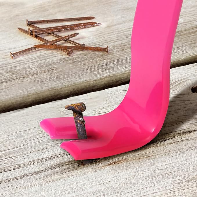 15'' Flat Pry Bar Crow Bar Nail Puller, Pink Black Color Angled Curved Head Metal Wood Board Tire Removing Wrecking Prying Tool Heavy Duty