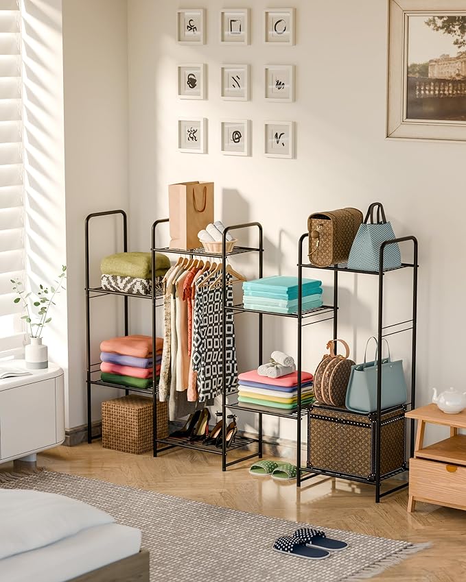 5 Tier Shelf, Heavy Duty Metal Bathroom Shelf Plant Stand, Stackable, Black