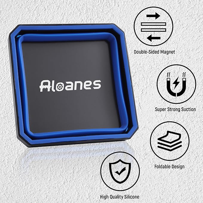 ALOANES Magnetic Parts Tray Set-Collapsible Magnetic Tool Tray Small Parts Organiser with Double Magnet,Magnetic Bowl for Fixing Nuts and Bolts (Blue)