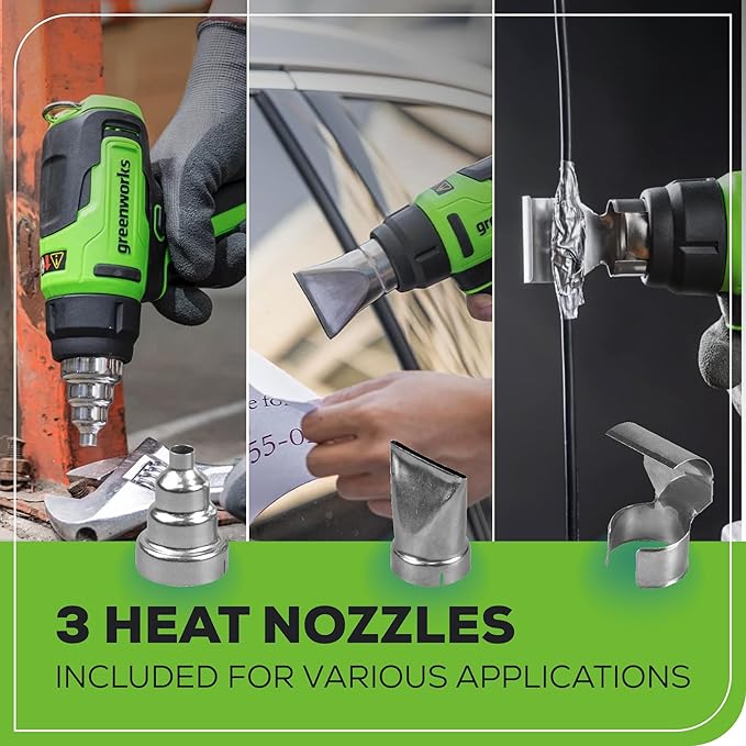 Greenworks 24V Cordless Heat Gun Kit, 4.0Ah Battery & Charger Included - Hot Air Tool, Max to 1000℉/538℃ with 3 Nozzles for Home, Garage, Outdoors