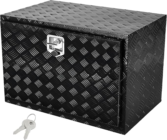 VEVOR Underbody Truck Box, 48"×17"×18" Pickup Storage Box, Heavy Duty Aluminum Diamond Plate Tool Box with Lock and Keys, Waterproof Trailer Storage Box with T-Handle Latch for Truck, Van, Trailer