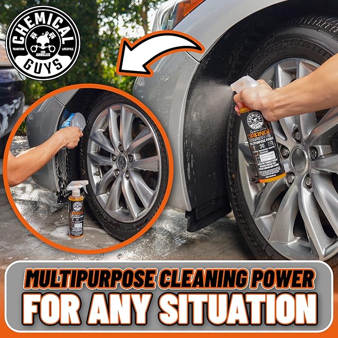 Chemical Guys Orange Degreaser 16 oz - with Professional Grade Microfiber Towel - Heavy Duty Cleaning Kit for Engines, Wheels, Tires, & More - Powerful Citrus Formula Removes Grease & Grime