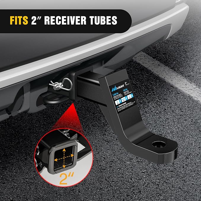 Nilight Trailer Hitch Ball Mount with 5/8" Hitch Pin Clip Fits 2 Inch Receiver Square 7500 lbs 6" Drop 4-3/4” Rise 1” Hole Gloss Black Powder Coat