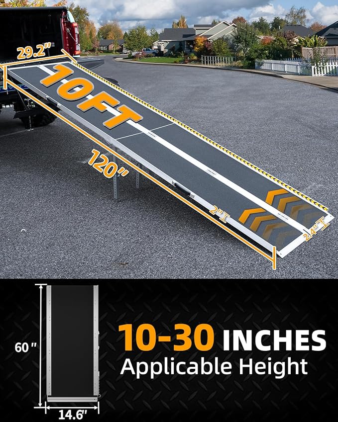 VNN Portable Wheelchair Ramp 10FT, Seamless Non-Slip Aluminum Ramps for Wheelchairs for Home, Wheelchair Ramps for Home Steps, Aluminum Loading Dock Plates, Black