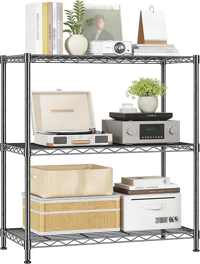 Xcity Storage Shelves, 3 Tier Heavy Duty Metal Shelving Unit with Wheels, 1050 LBS Capacity Adjustable Steel Wire Shelf Organizer for Pantry, Kitchen, Garage, 14" D x 24" W x 30" H, Black